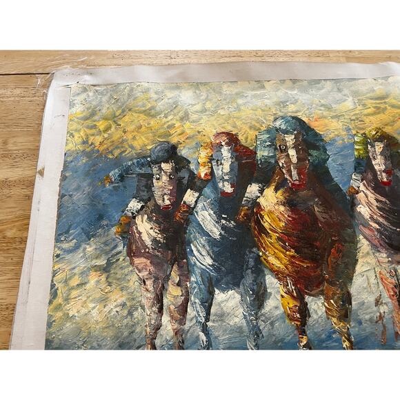 Horse Racing Painting Oil On Canvas Original Signed Davis Vintage Impressionist - Picture 5 of 11